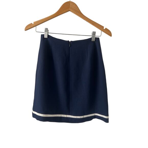 Talbots Petite Size 2 Navy Blue Faux Wrap Skirt White Trim Nautical Lined USA - Picture 2 of 8